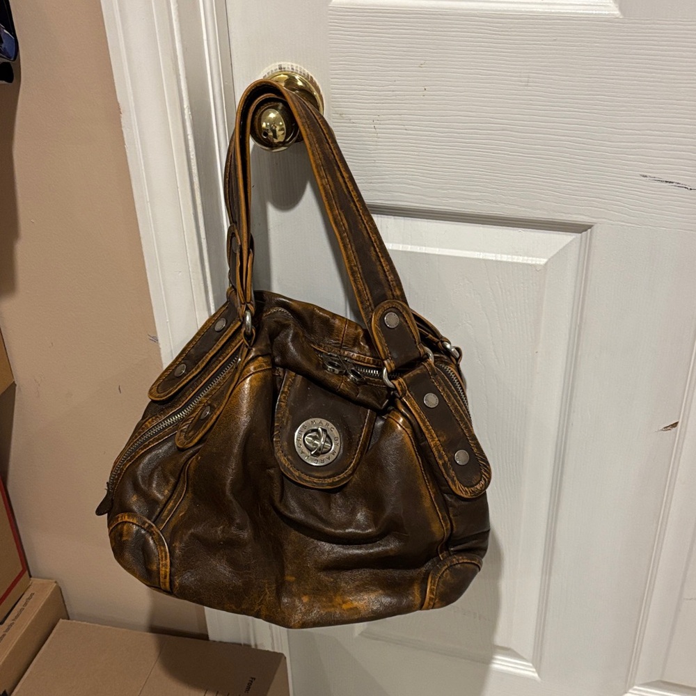 Marc By Marc Jacobs Distressed Brown Leather Shoulder Bag